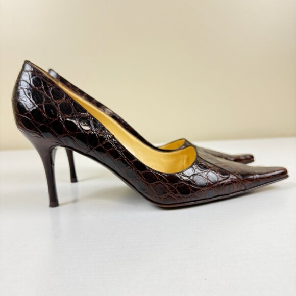 Giuseppe Zanotti Croc Embossed Leather Pointed Toe Pumps - Picture 1 of 11